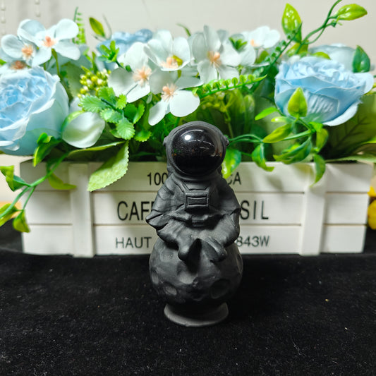 Hand Carved Black Obsidian Astronaut For Decoration And Gift