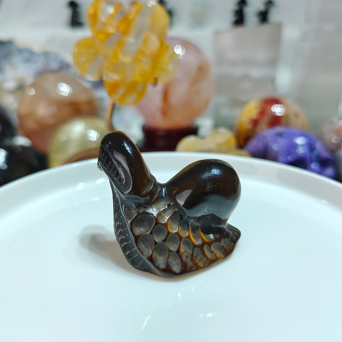 Hand Carved Tiger Eye Stone Snail For Decoration And Gift