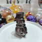 Hand Carved Sliver Obsidian Top Hat Snowman For Decoration And Gift