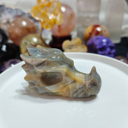 Hand Carved Agate Dragon Head For Decoration And Gift