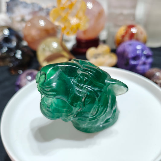 Hand Carved Green Fluorite Tiger Head For Decoration And Gift