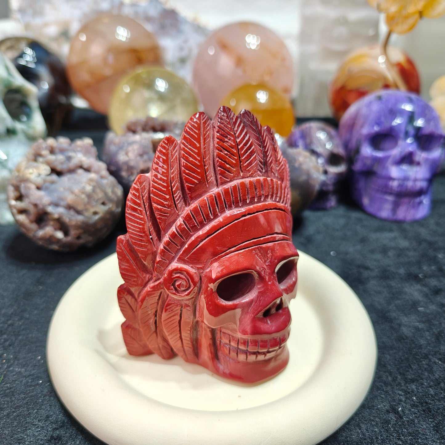 Hand Carved Mookaite Feather Skull For Decoration And Gift