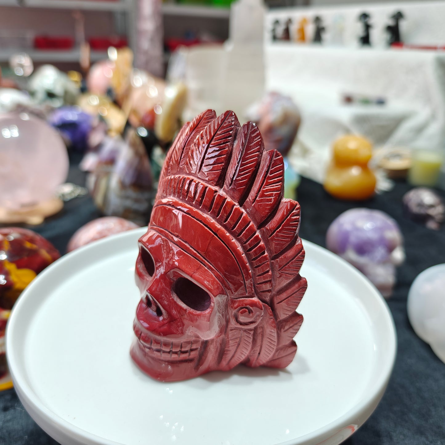 Hand Carved Mookaite Feather Skull For Decoration And Gift