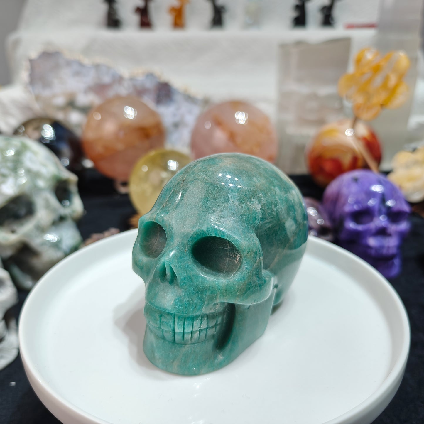 Hand Carved Amazonite Skull For Decoration And Gift