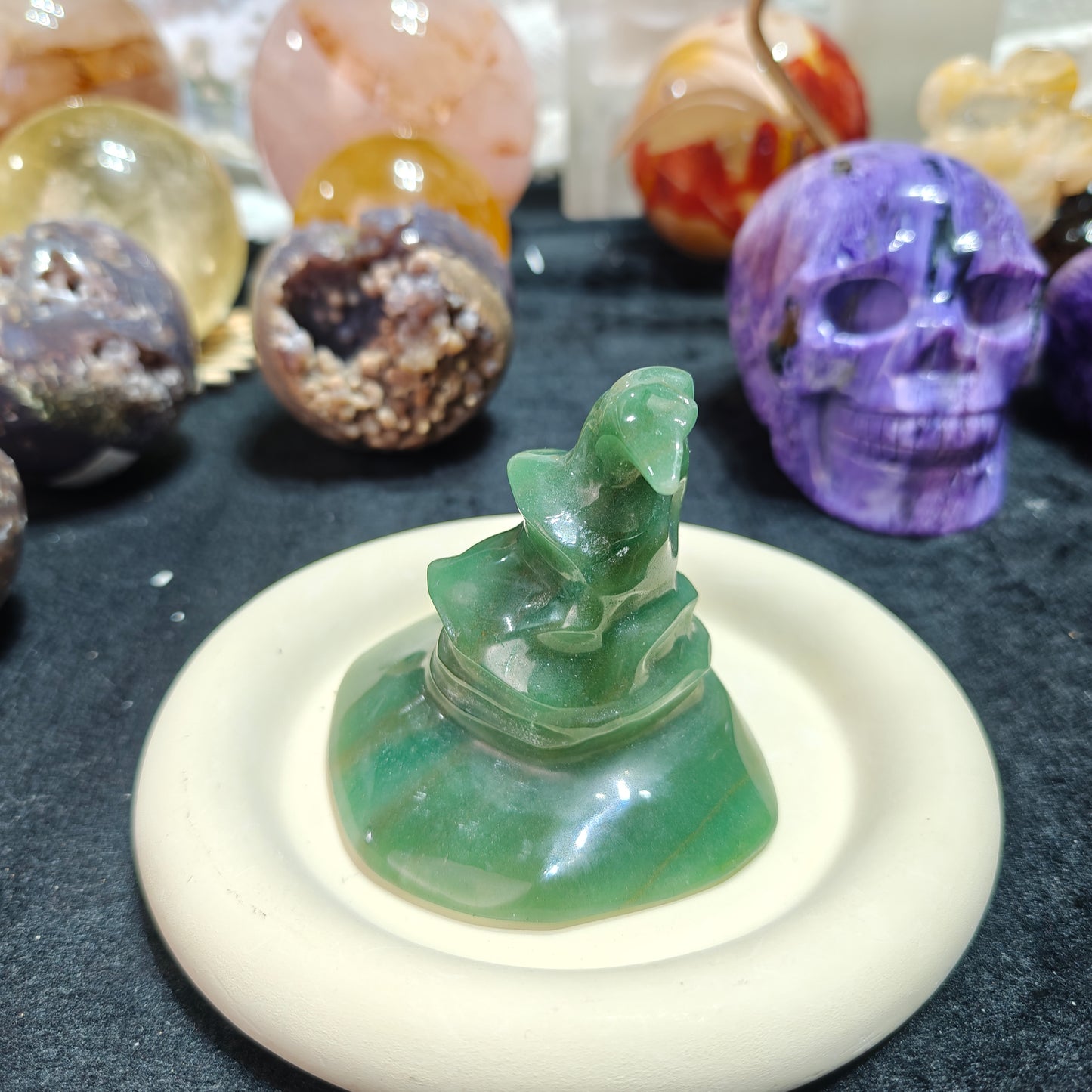 Hand Carved Green Aventurine Wizard Hat For Decoration And Gift