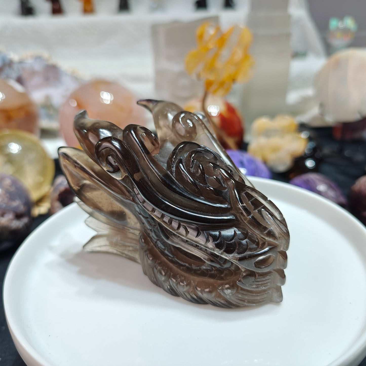 Hand Carved Smoky Quartz Dragon Head For Decoration And Gift