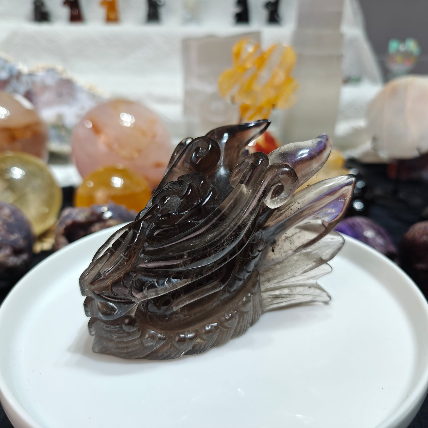 Hand Carved Smoky Quartz Dragon Head For Decoration And Gift