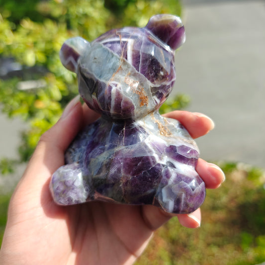 Hand Carved Dream Amethyst Teddy Bear For Decoration And Gift