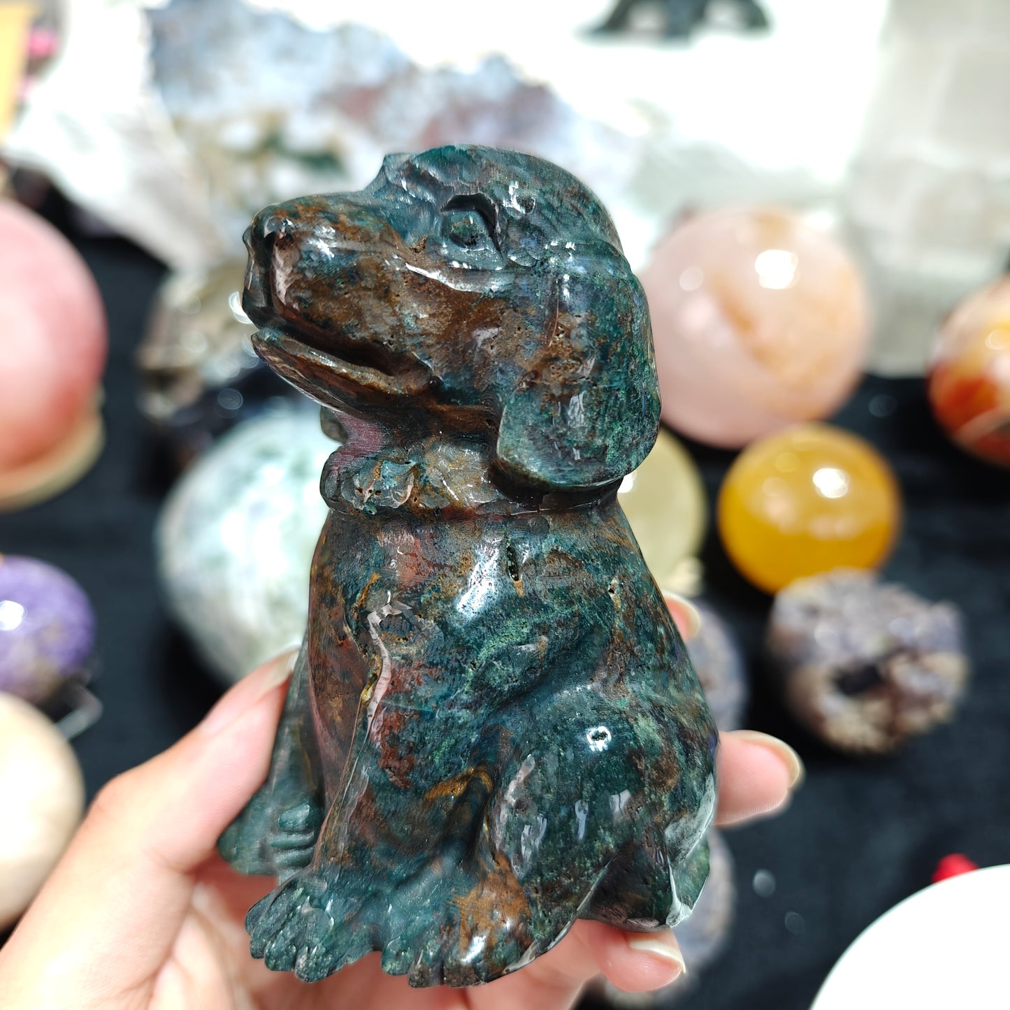 Hand Carved Ocean Jasper Dog For Decoration And Gift