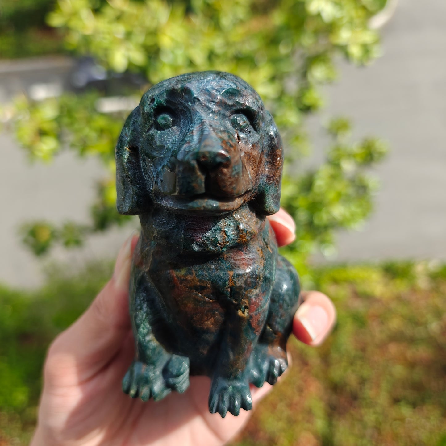 Hand Carved Ocean Jasper Dog For Decoration And Gift