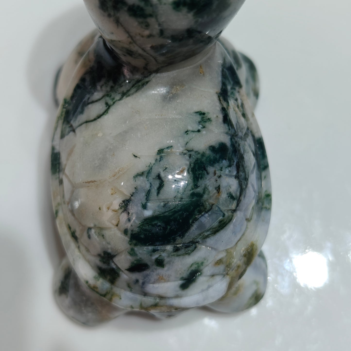 Hand Carved Moss Agate Turtle For Decoration And Gift