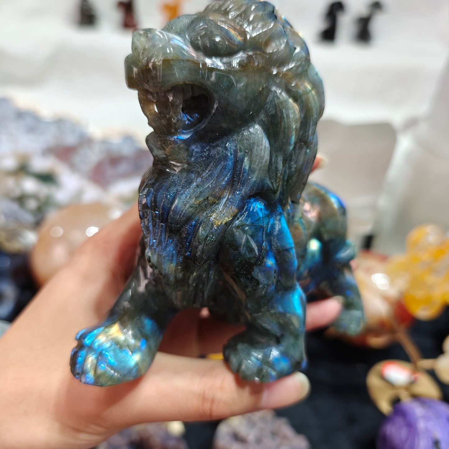 Hand Carved Labradorite Lion For Decoration And Gift