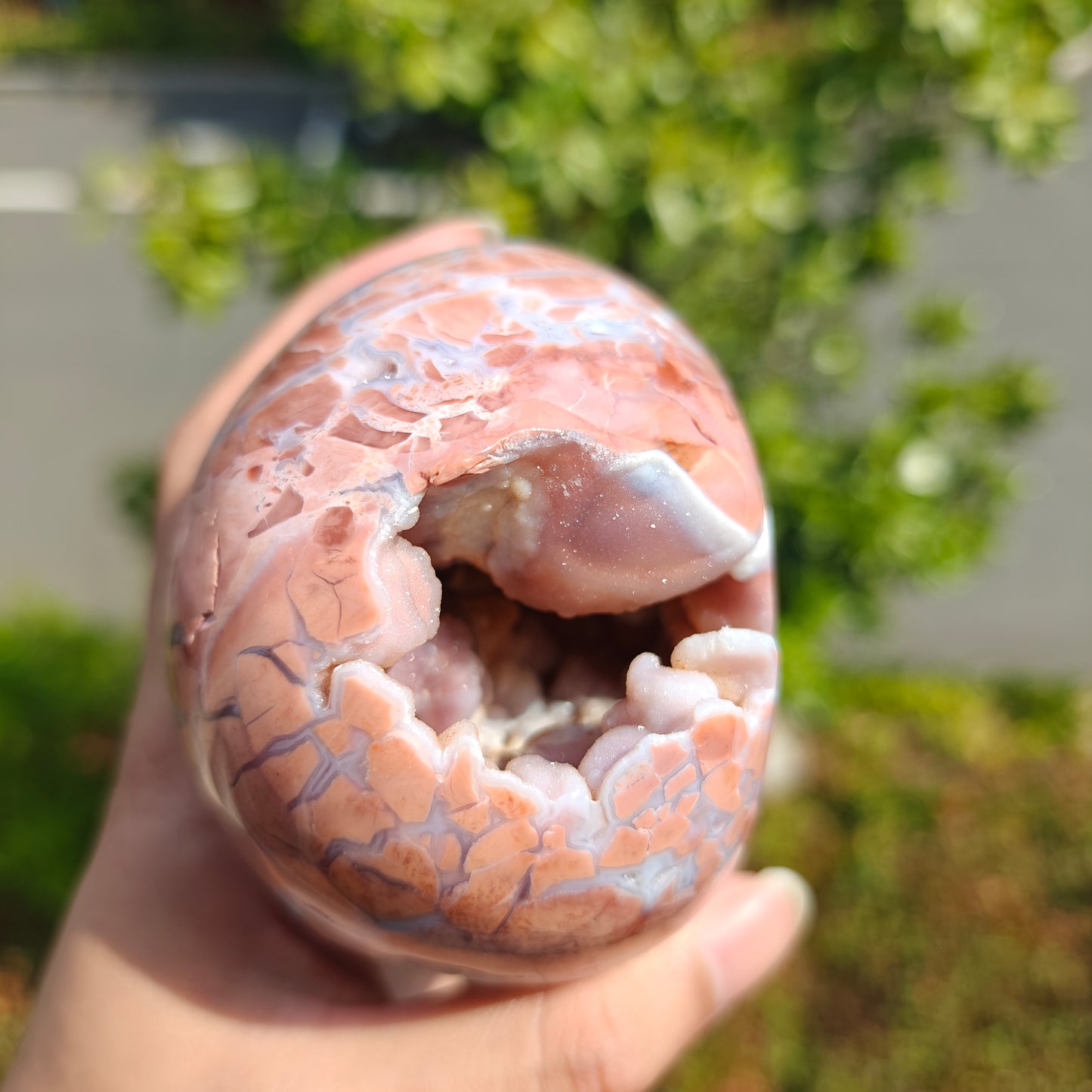 Hand Carved Petal Agate Skull For Decoration And Gift