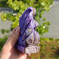 Hand Carved Charoite Nine-Tailed Fox For Decoration And Gift