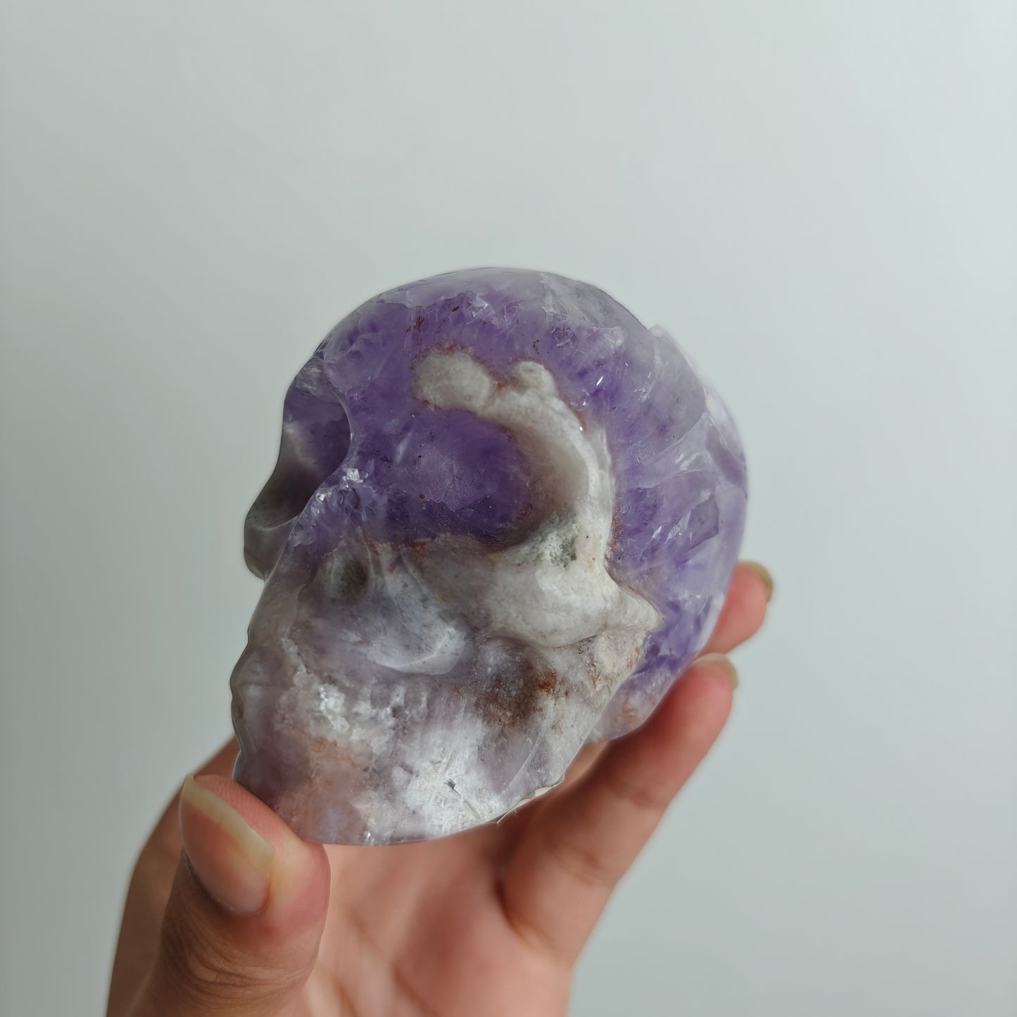 Hand Carved Amethyst Cluster Skull For Decoration And Gift