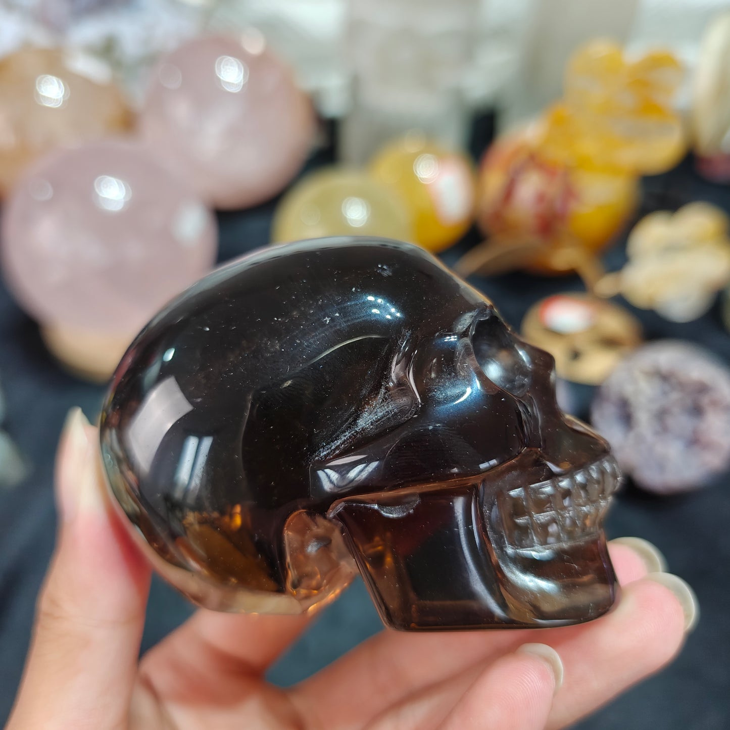 Hand Carved Smoky Quartz Skull For Decoration And Gift