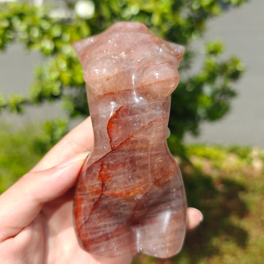 Hand Carved Red Fire Quartz Woman Body For Decoration And Gift