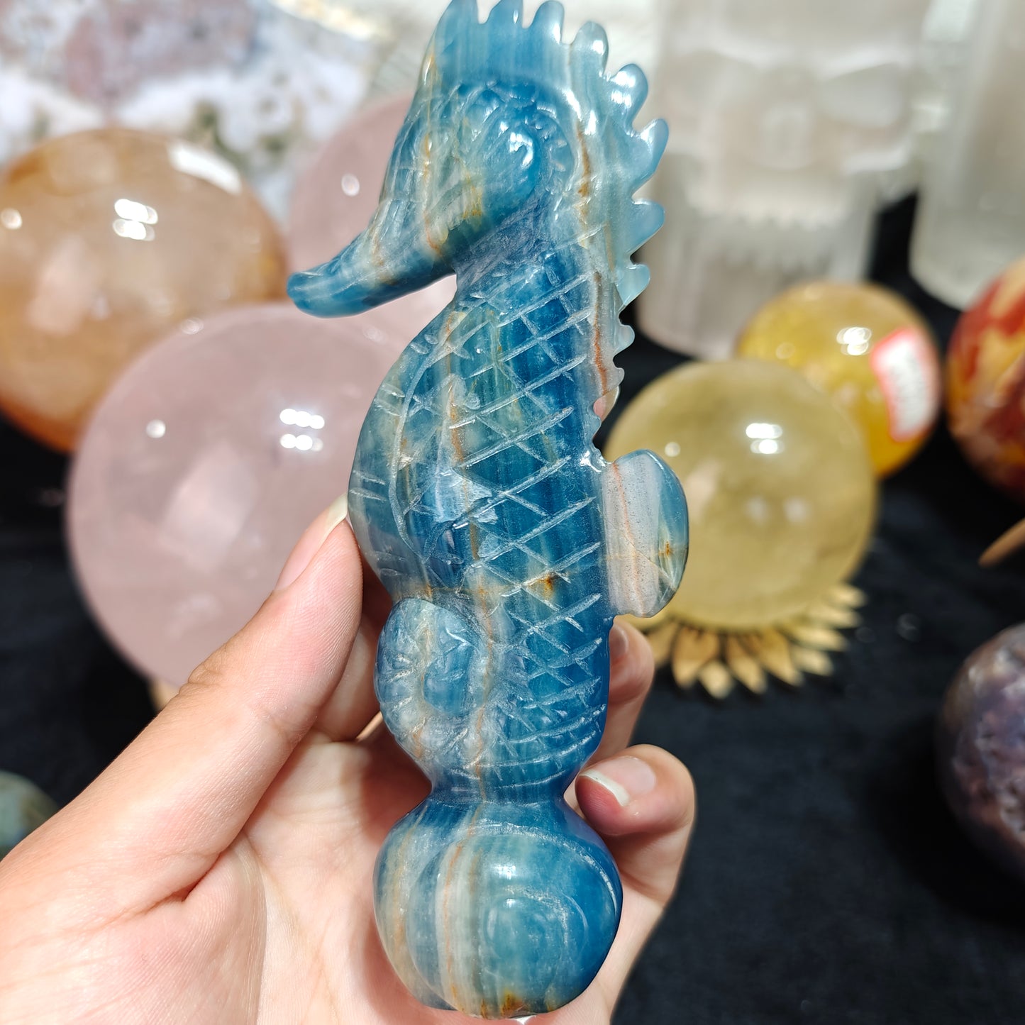 Hand Carved Blue Onyx Seahorse For Decoration And Gift