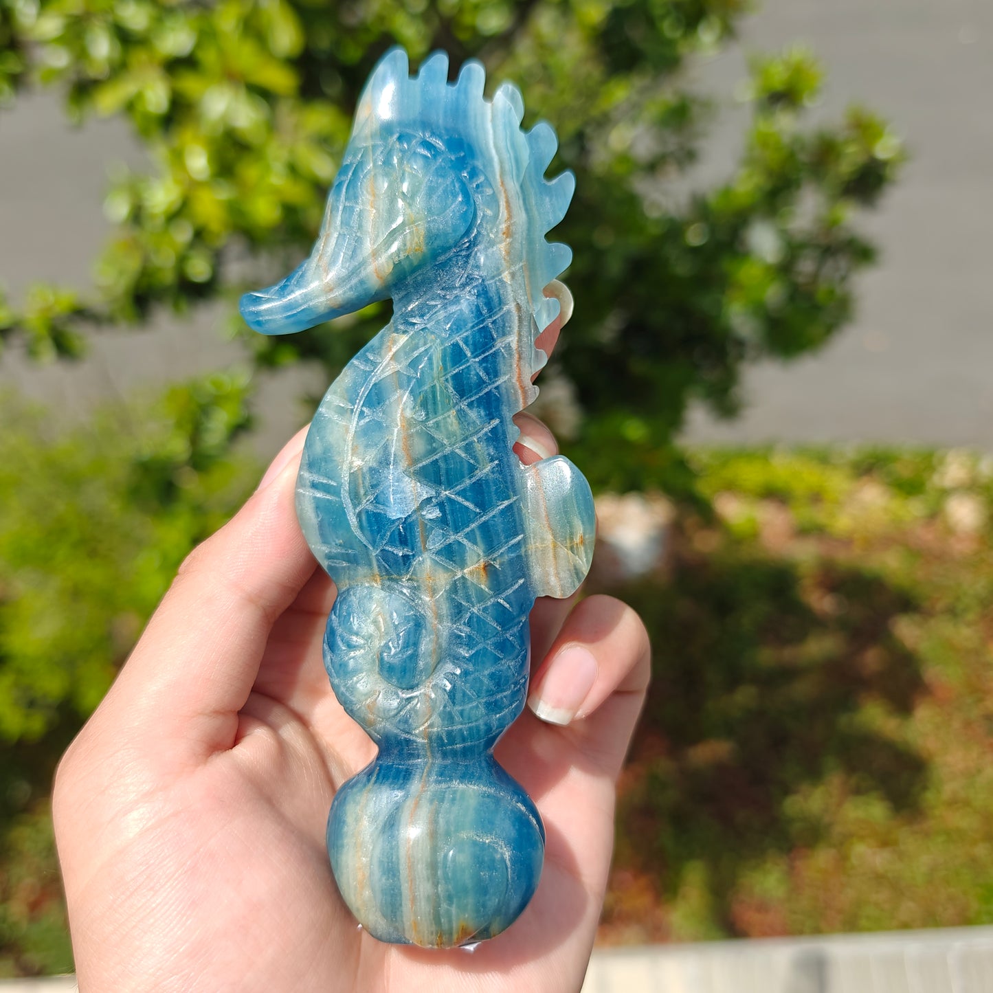 Hand Carved Blue Onyx Seahorse For Decoration And Gift