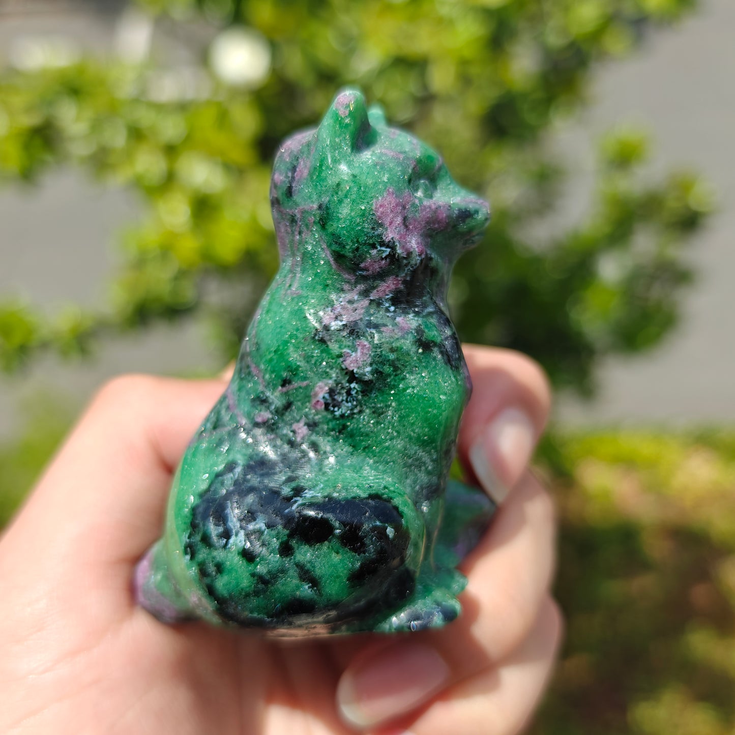 Hand Carved Ruby In Zoisite Fox For Decoration And Gift