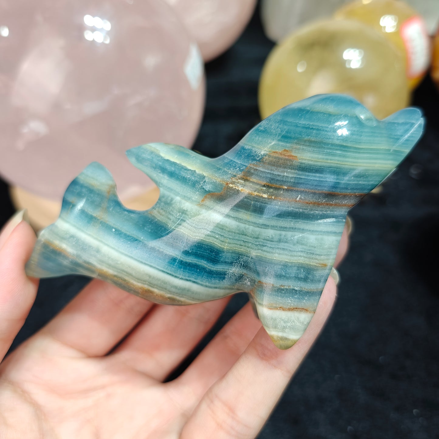 Hand Carved Blue Onyx Dophine For Decoration And Gift