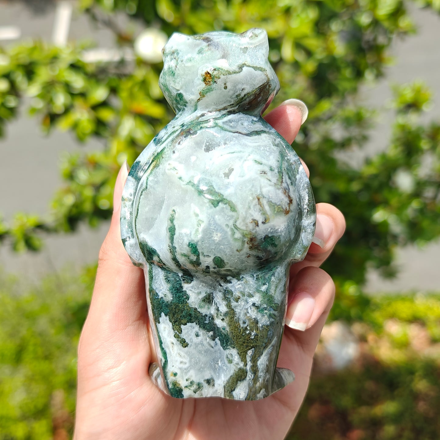 Hand Carved Moss Agate Frog Man For Decoration And Gift