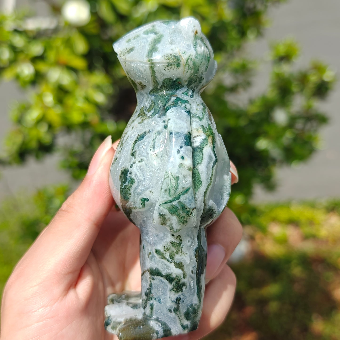 Hand Carved Moss Agate Frog Man For Decoration And Gift