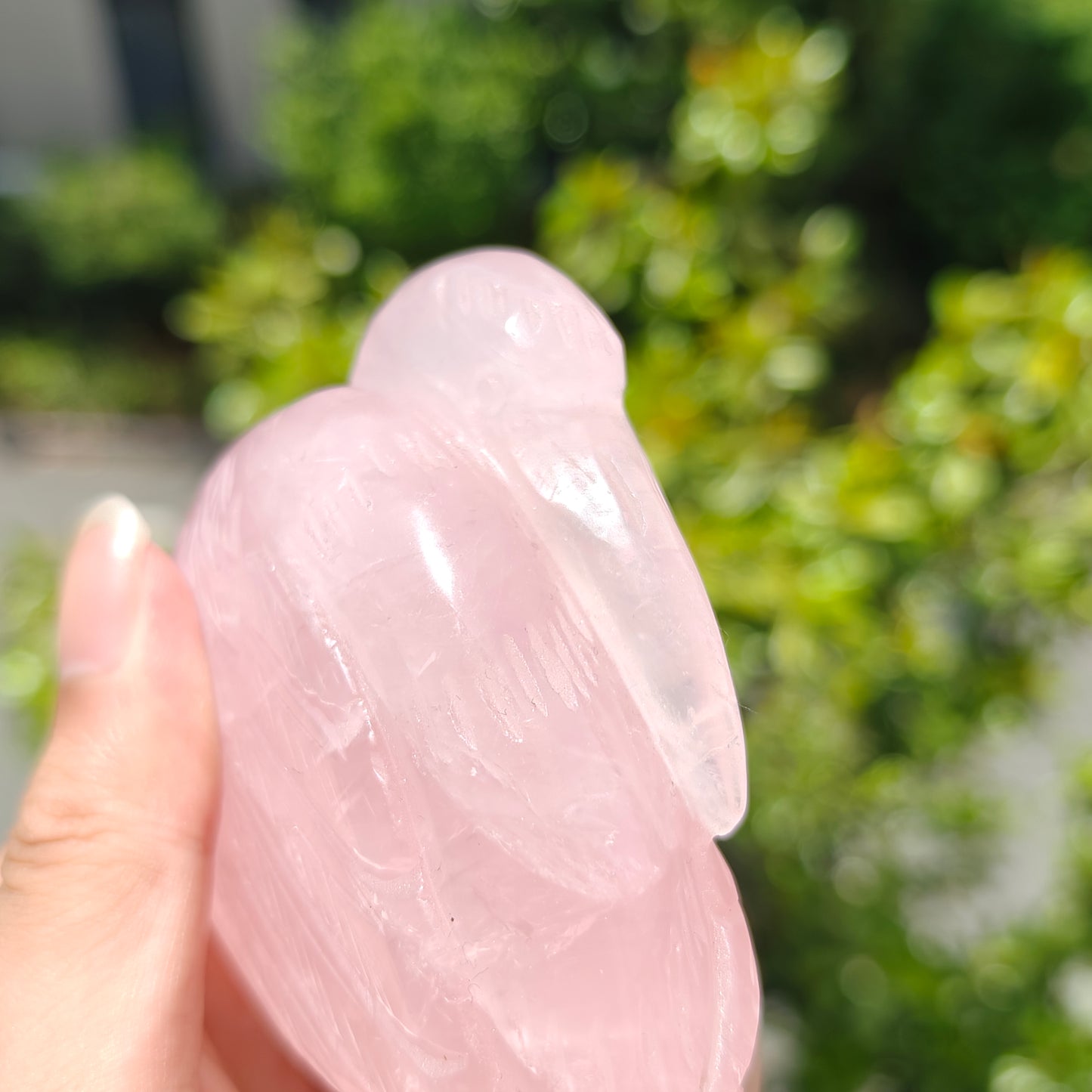 Hand Carved Rose Quartz Crane For Decoration And Gift