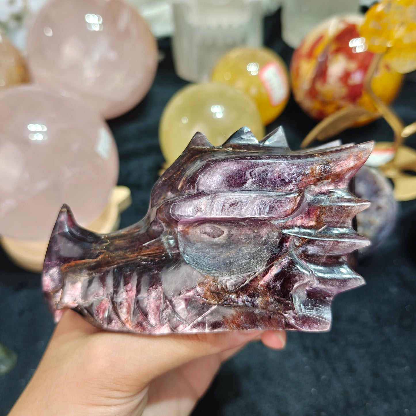 Hand Carved Purple Mica Dragon Head For Decoration And Gift