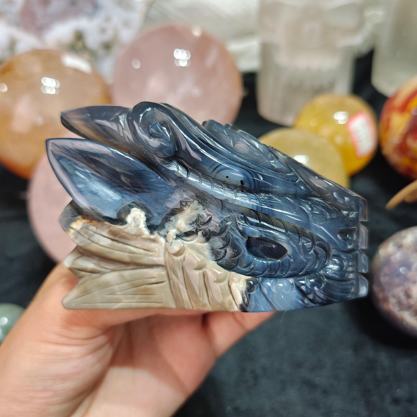 Hand Carved Volcano Agate Dragon Head For Decoration And Gift