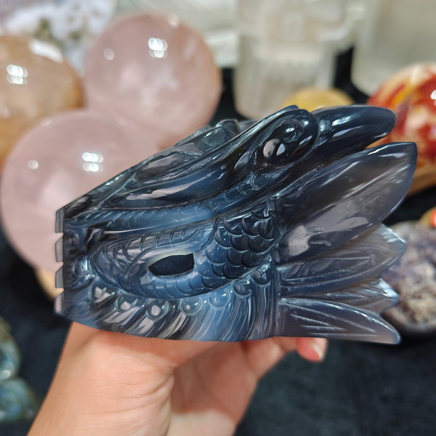 Hand Carved Volcano Agate Dragon Head For Decoration And Gift