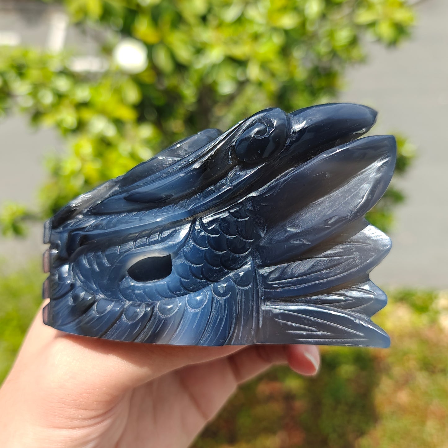 Hand Carved Volcano Agate Dragon Head For Decoration And Gift