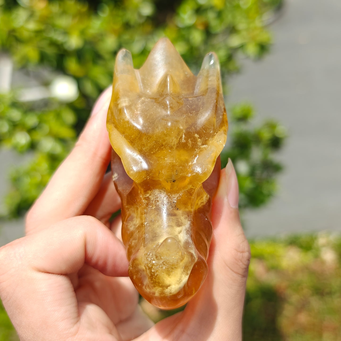 Hand Carved Citrine Dragon Head For Decoration And Gift