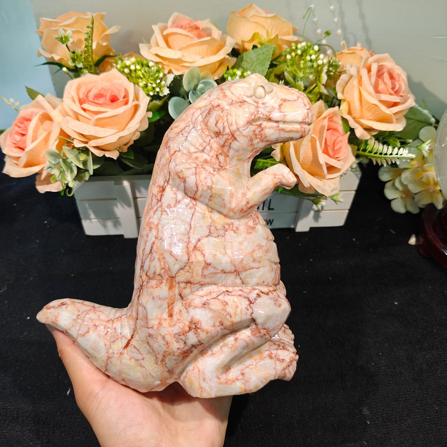 Hand Carved Red Net Stone Dinosaur For Decoration And Gift