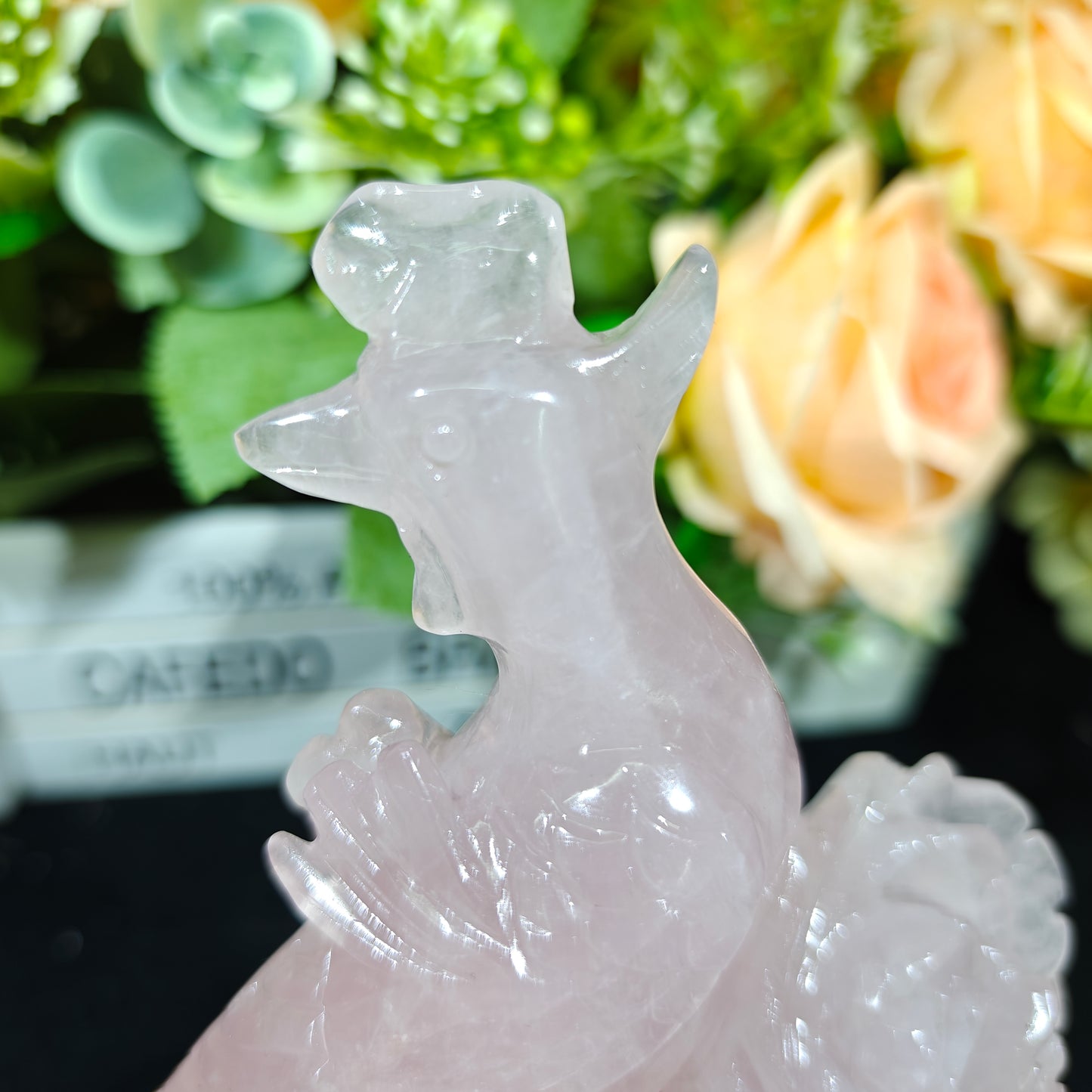 Hand Carved Rose Quartz Phoenix For Decoration And Gift