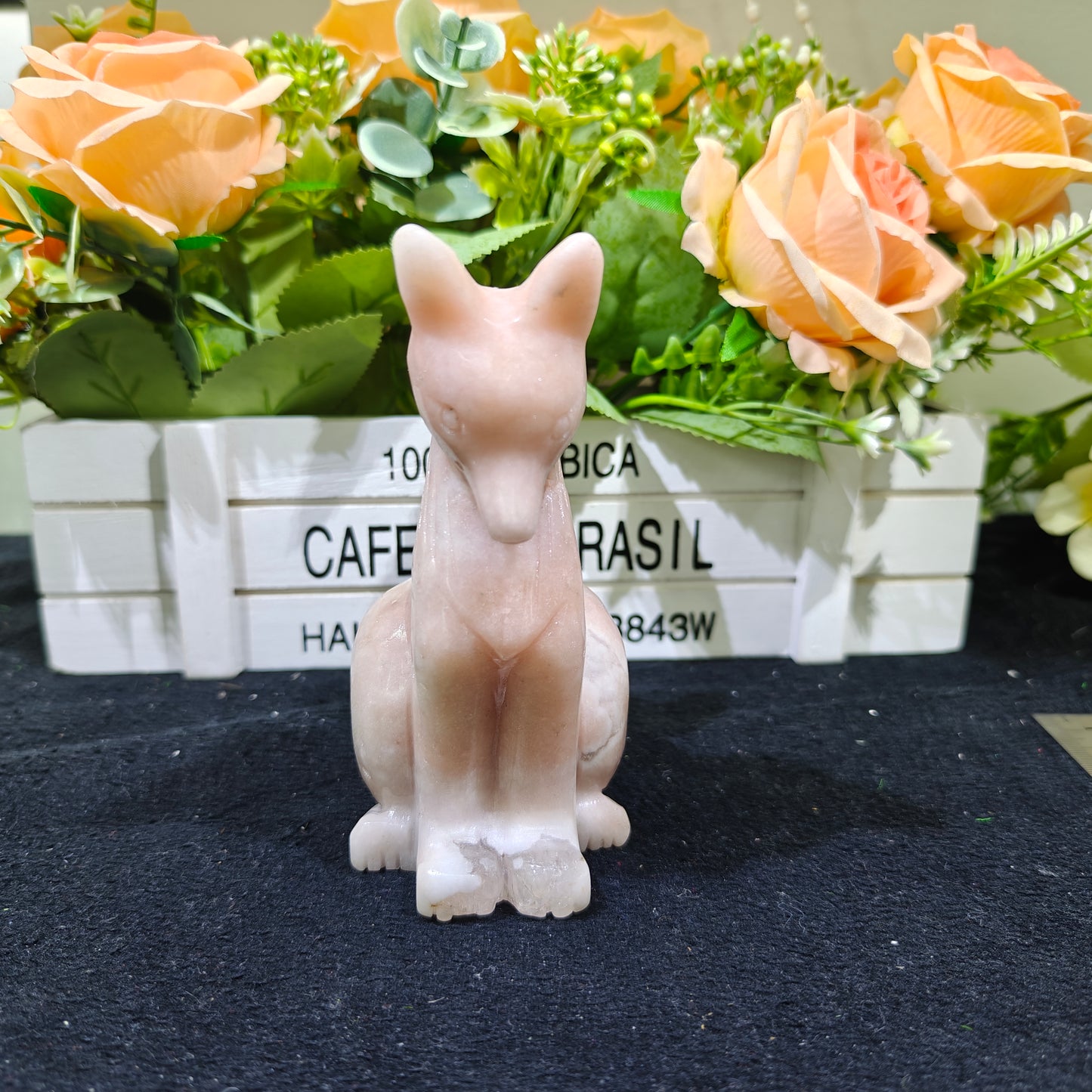 Hand Carved Pink Amethyst Fox For Decoration And Gift