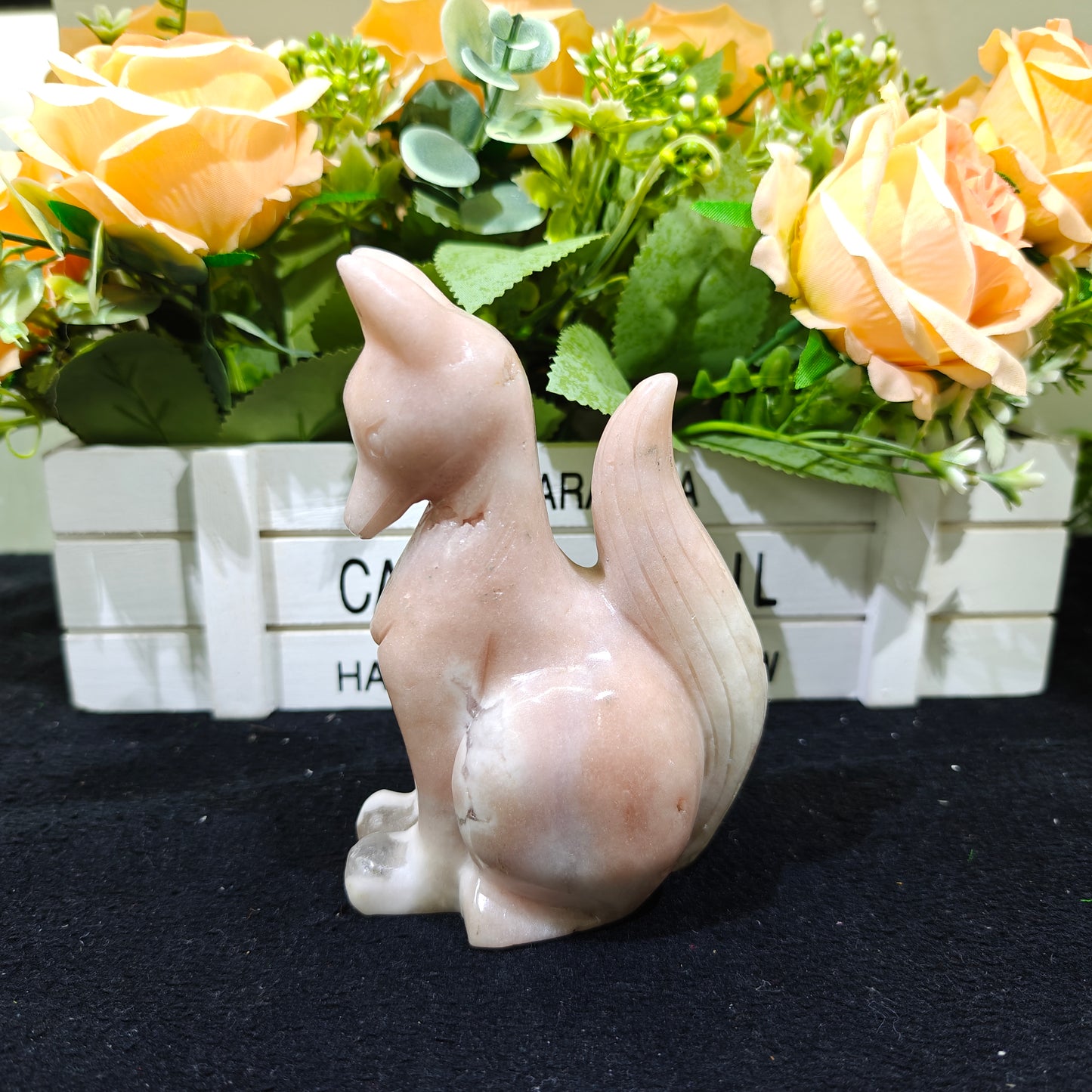 Hand Carved Pink Amethyst Fox For Decoration And Gift