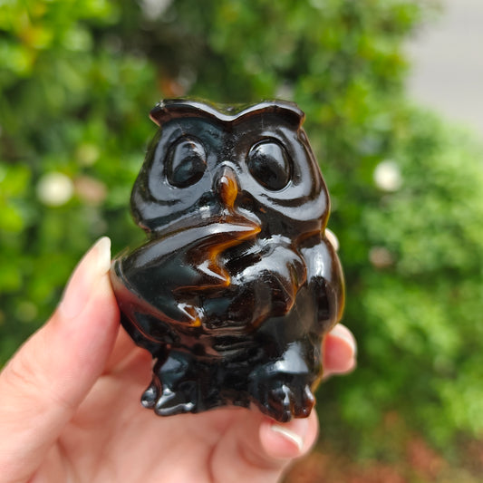 Hand Carved Tiger Eye Stone Owl For Decoration And Gift