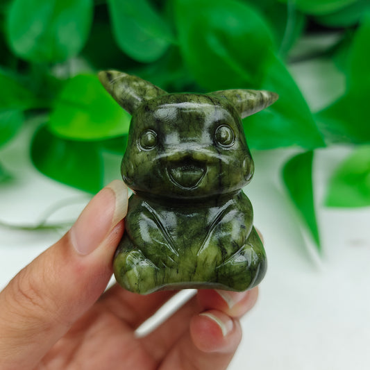 Hand Carved Xiuyan Jade Pikachu For Decoration And Gift