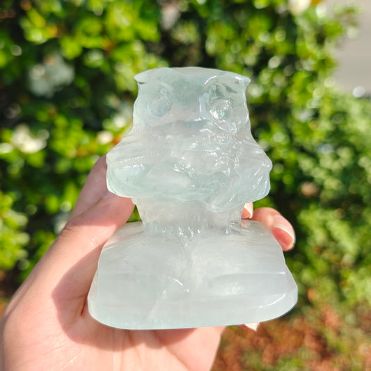 Hand Carved Shallow Fluorite Owl For Decoration And Gift