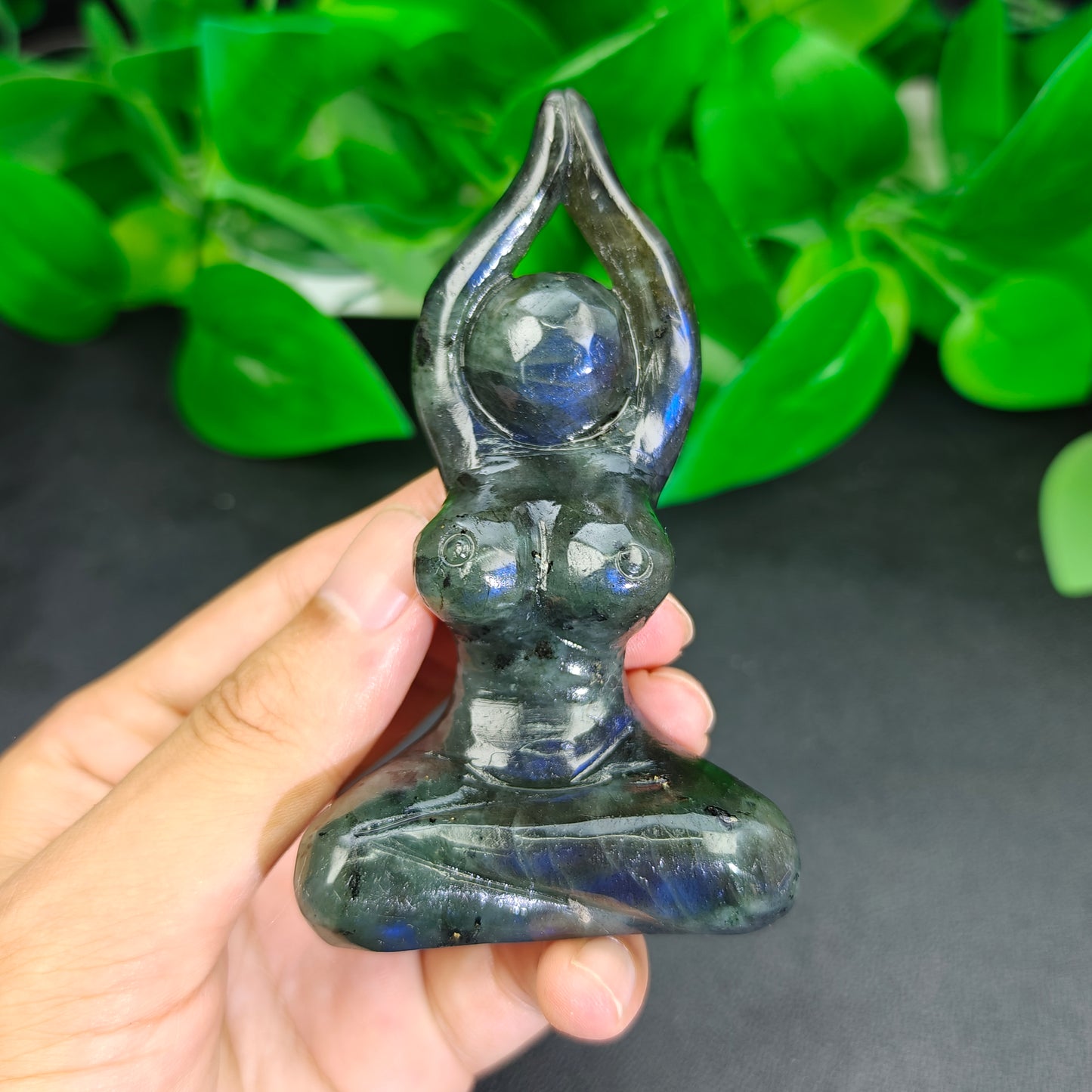 Hand Carved Labradorite Yoga Woman For Decoration And Gift