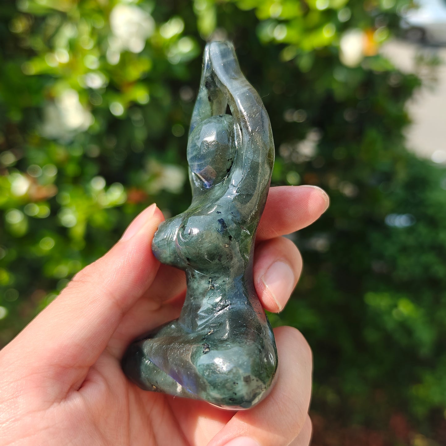 Hand Carved Labradorite Yoga Woman For Decoration And Gift