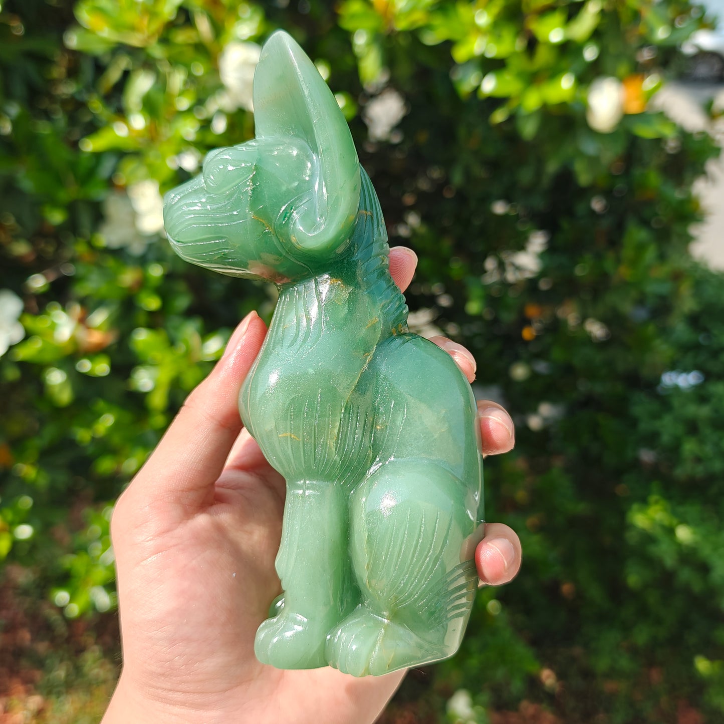 Hand Carved Green Aventurine Cat For Decoration And Gift