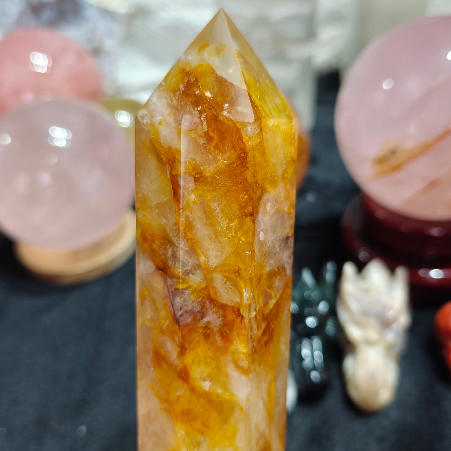 Hand Carved Golden Healer Quartz Tower For Decoration And Gift