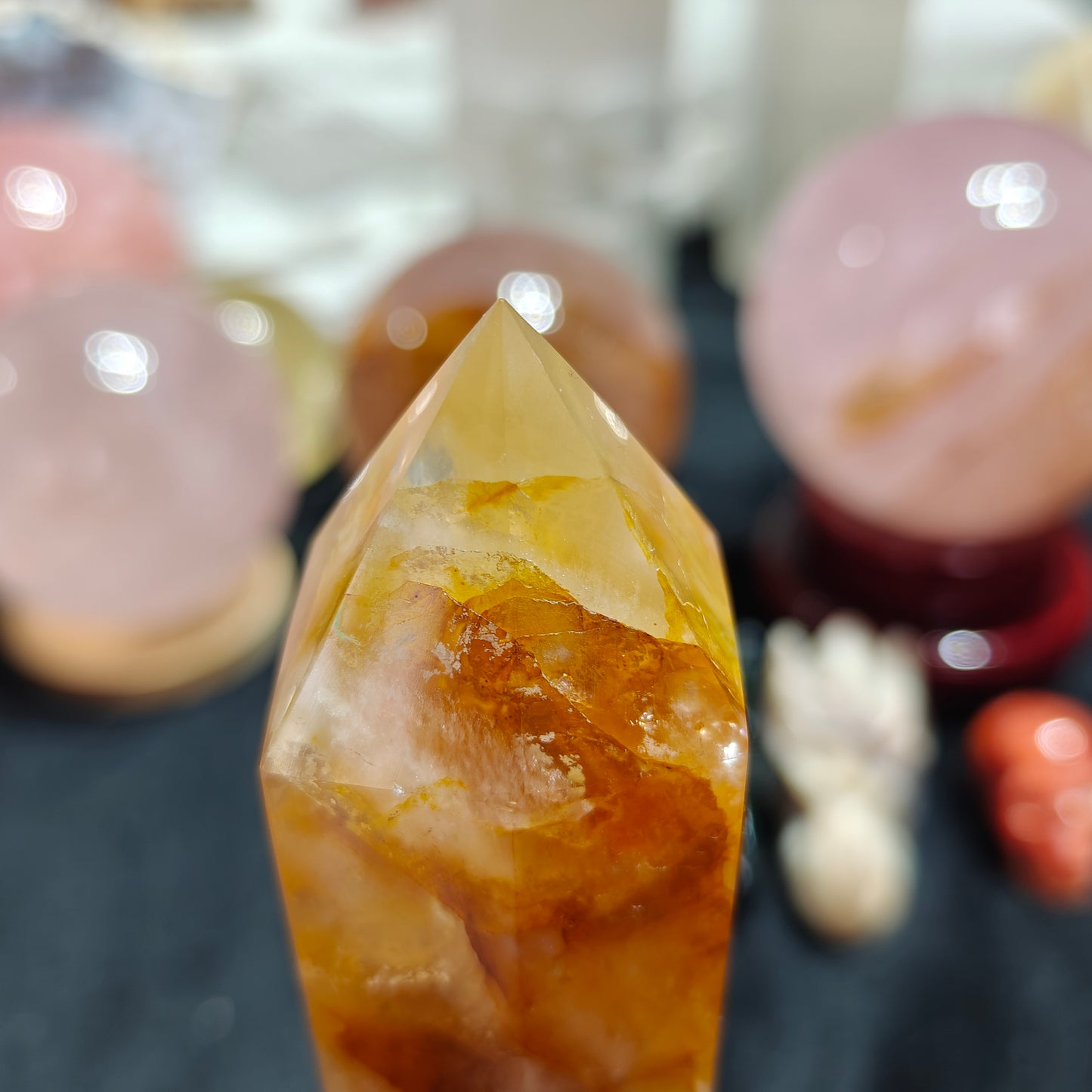 Hand Carved Golden Healer Quartz Tower For Decoration And Gift