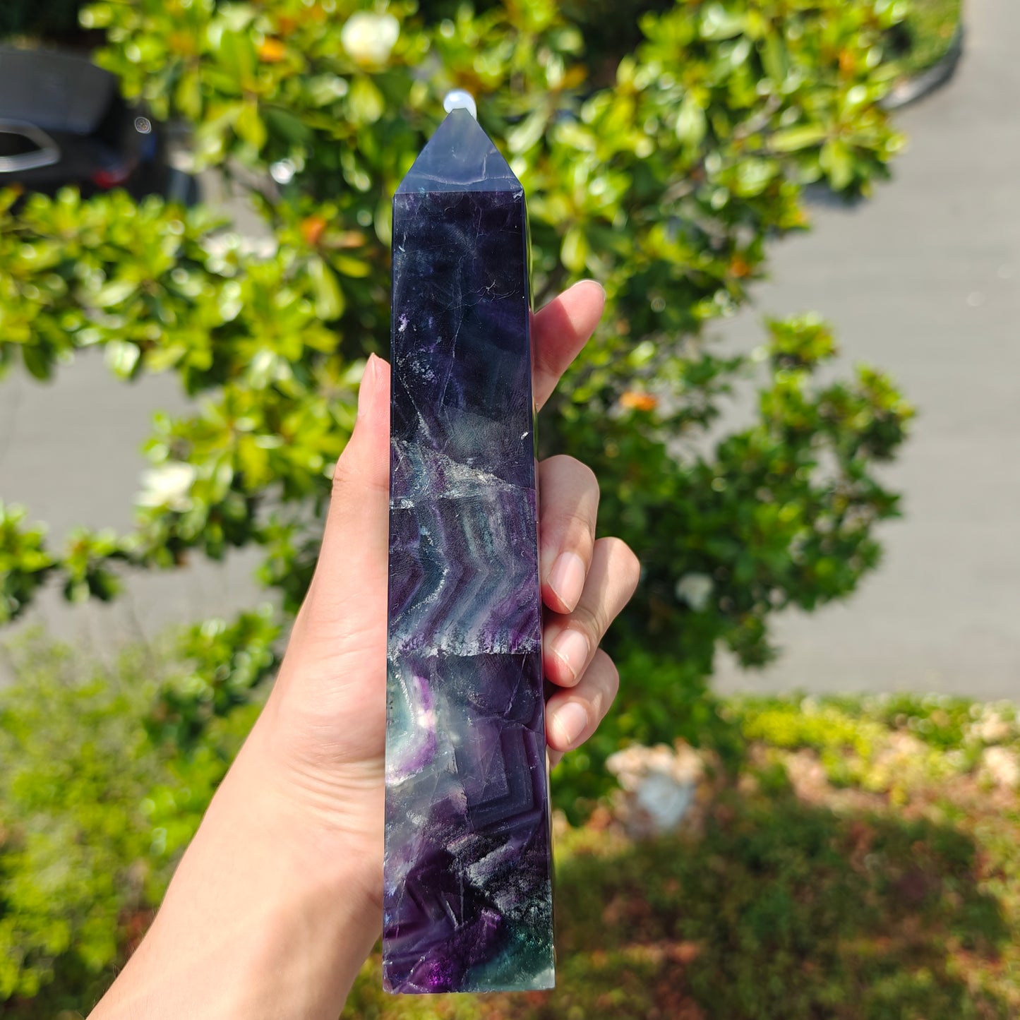 Hand Carved Rainbow Fluorite Tower For Decoration And Gift