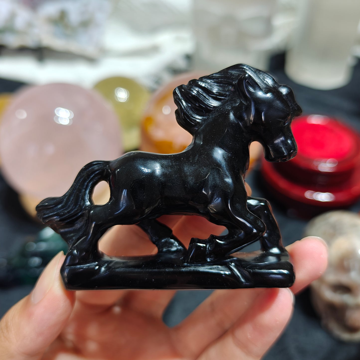 Hand Carved Black Obsidian Horse For Decoration And Gift