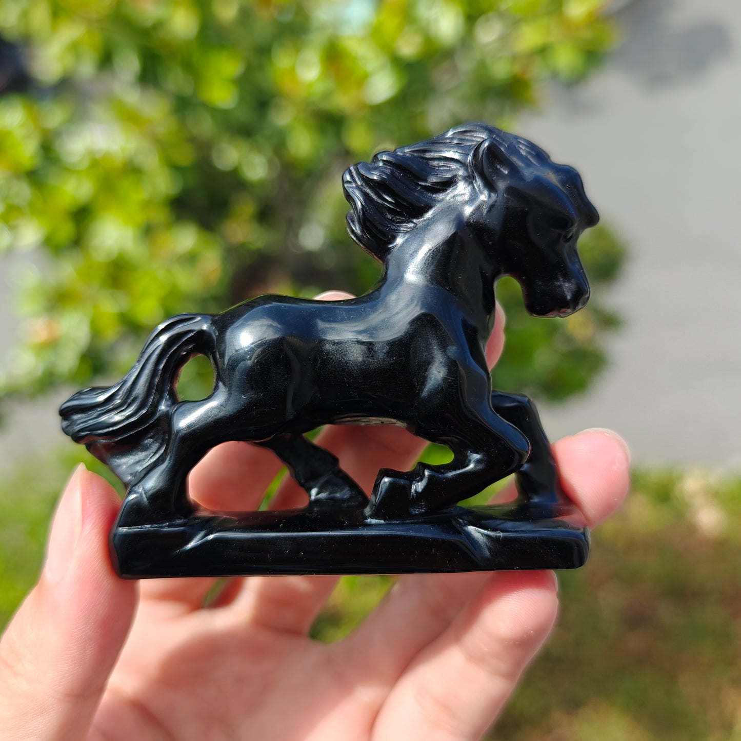 Hand Carved Black Obsidian Horse For Decoration And Gift