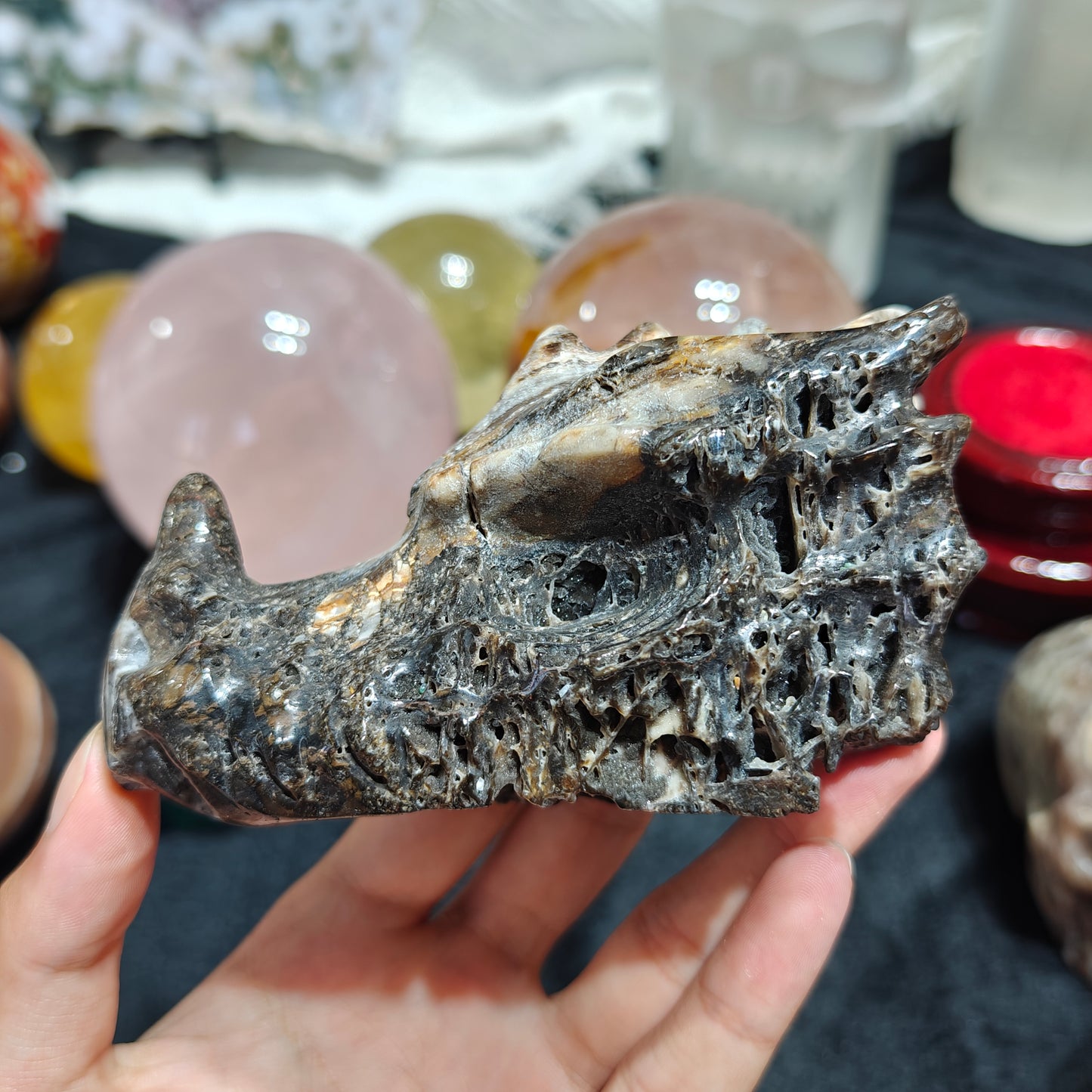 Hand Carved Sphalerite Dragon Head For Decoration And Gift