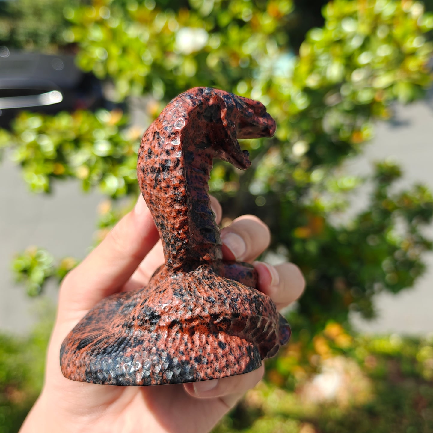 Hand Carved Red Obsidian Cobra For Decoration And Gift